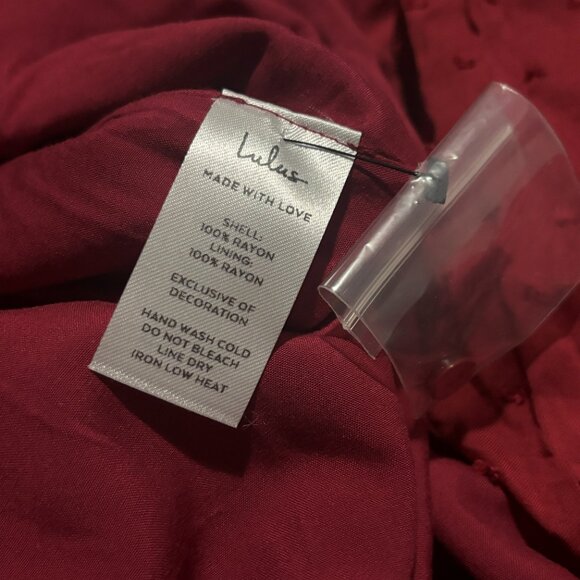 Lulus NWT XL Ruby Red Button Front Clip Dot Rayon Maxi Dress Tiered Ruffle - Picture 5 of 6